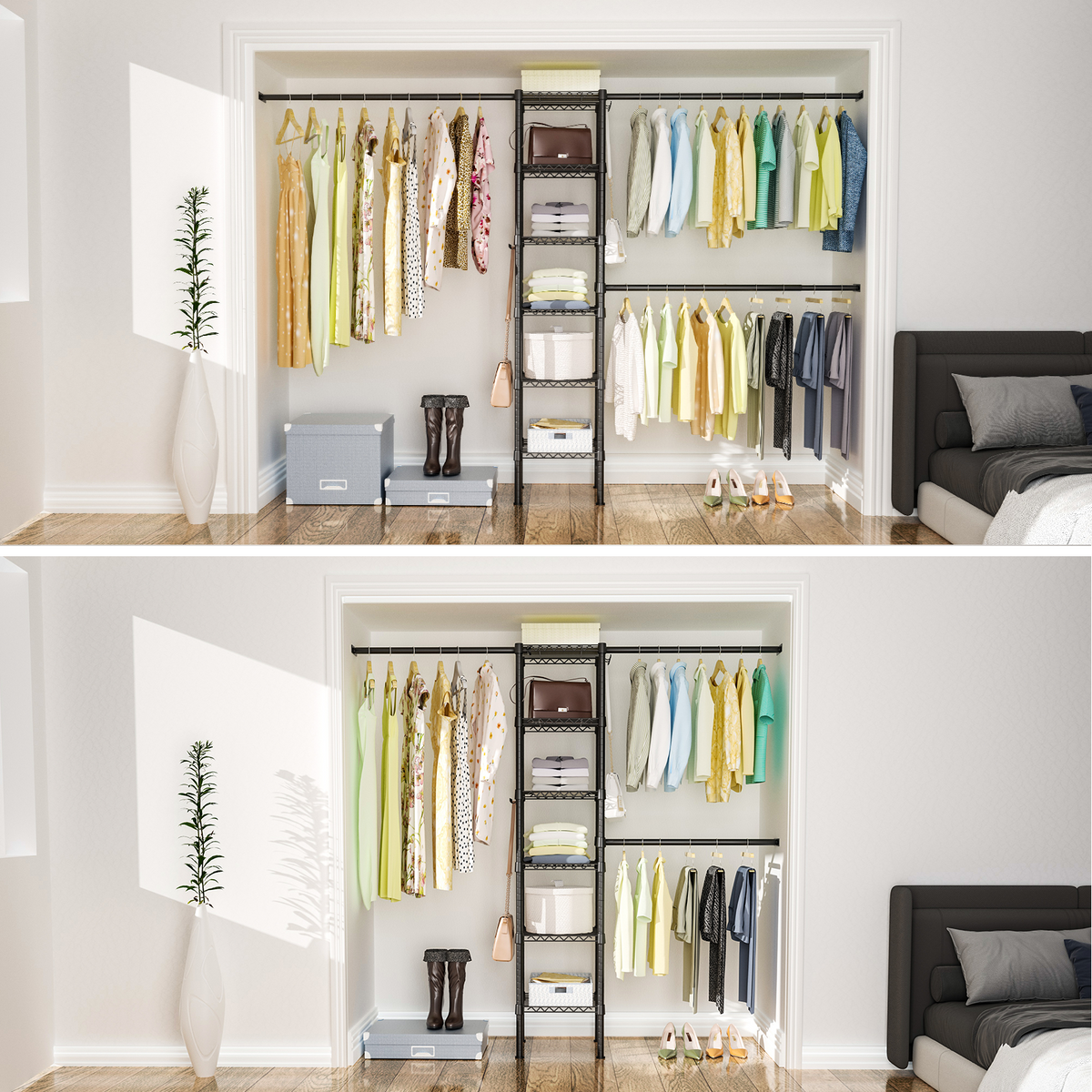 M1 Wall-Mounted Garment Rack (Black), 5.4-8.7ft Width, 700LBS Load & 3 Extendable Hanger Rods