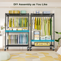 P3 Single Column Garment Rack (Black), 39.4"W, 464LBS Load & 3-Tier Shelves with Lockable Wheels