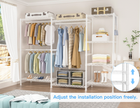 E4 71.6"W L-Shaped Triple Column Garment Rack (Black), 962LBS Load & 8-Tier Adjustable Shelves