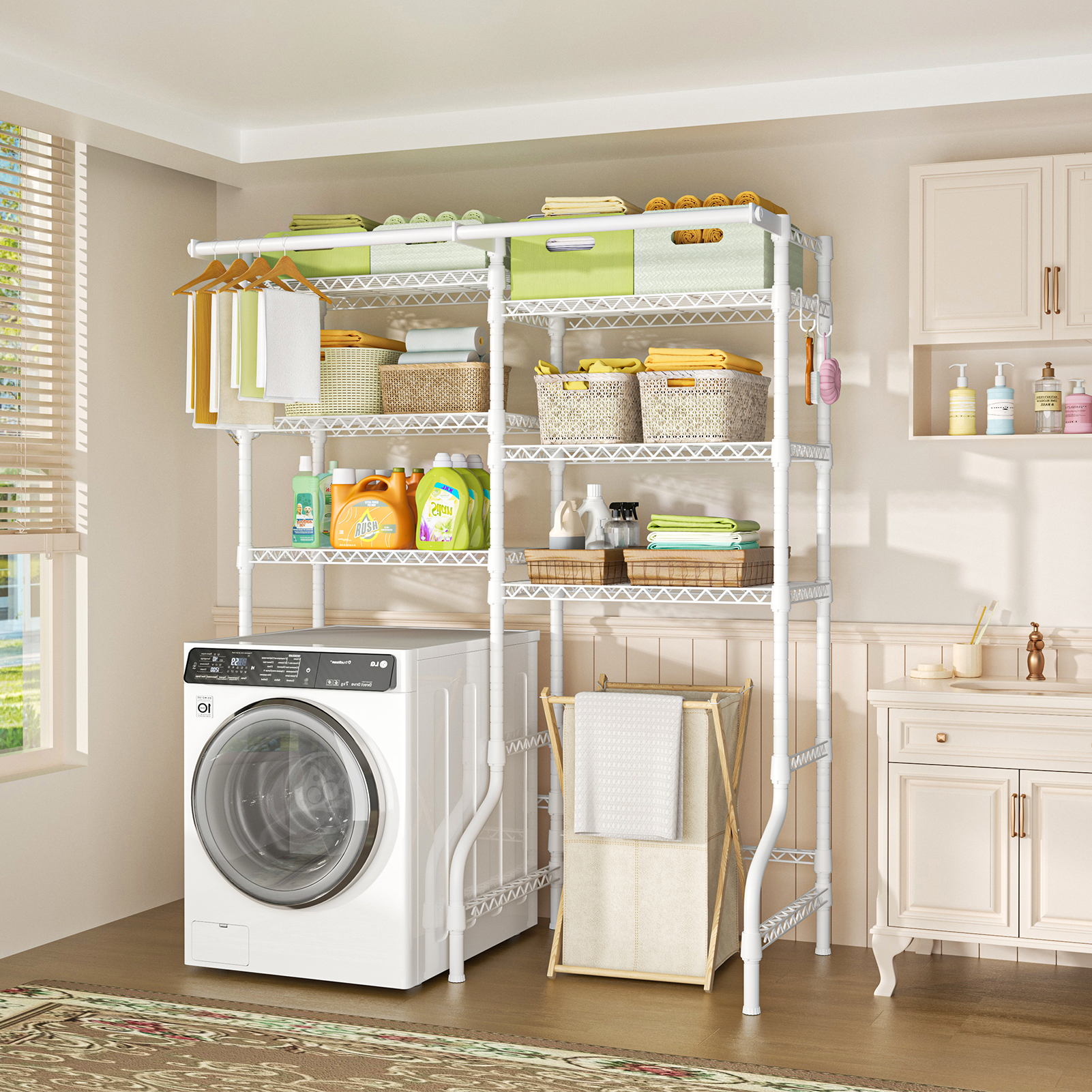 U13 Medium Double Column Over-Washer Garment Rack (Black), 57.8" Wide, ≤27.1" Washer Fit