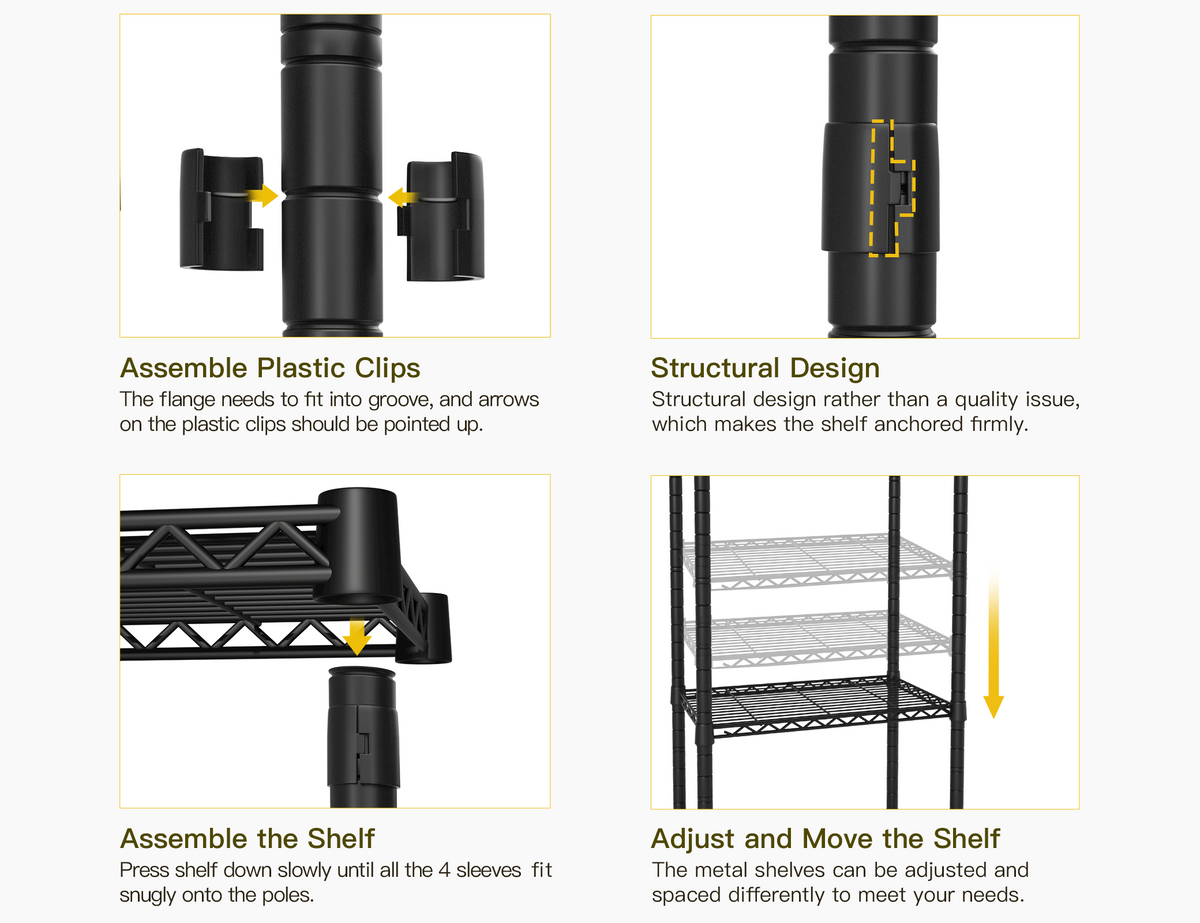 M5 Wall-Mounted Garment Rack (Black), 46.2-102.4" Width, 83.1" High & 6-Tier Shelves