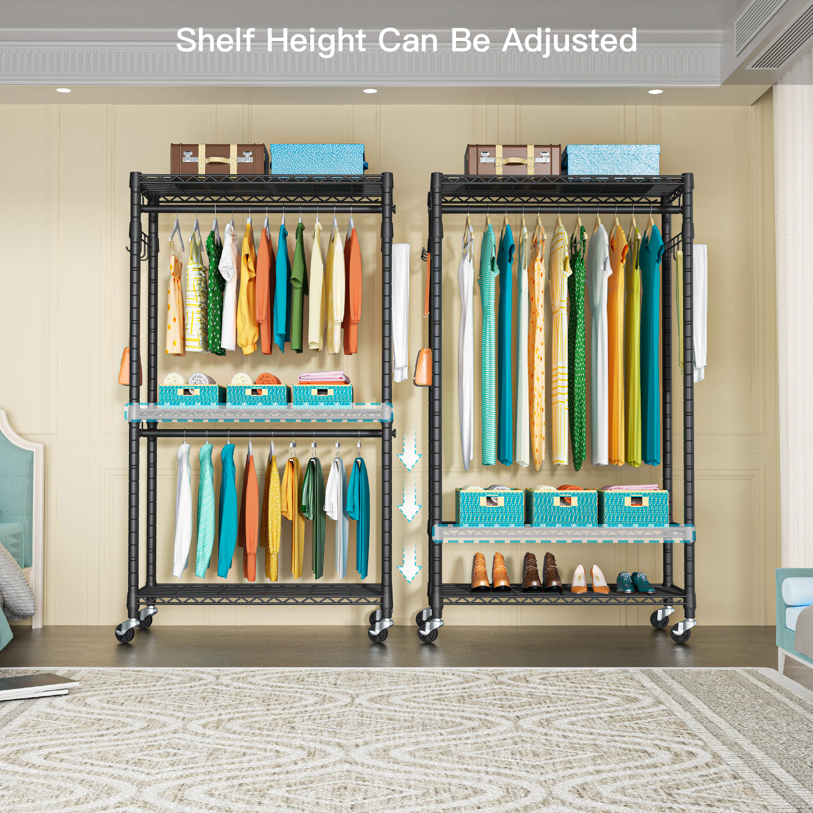 P1 Single Column Rolling Garment Rack (Grey), 35.4"W, 450LBS Load & Rust-Proof Coating