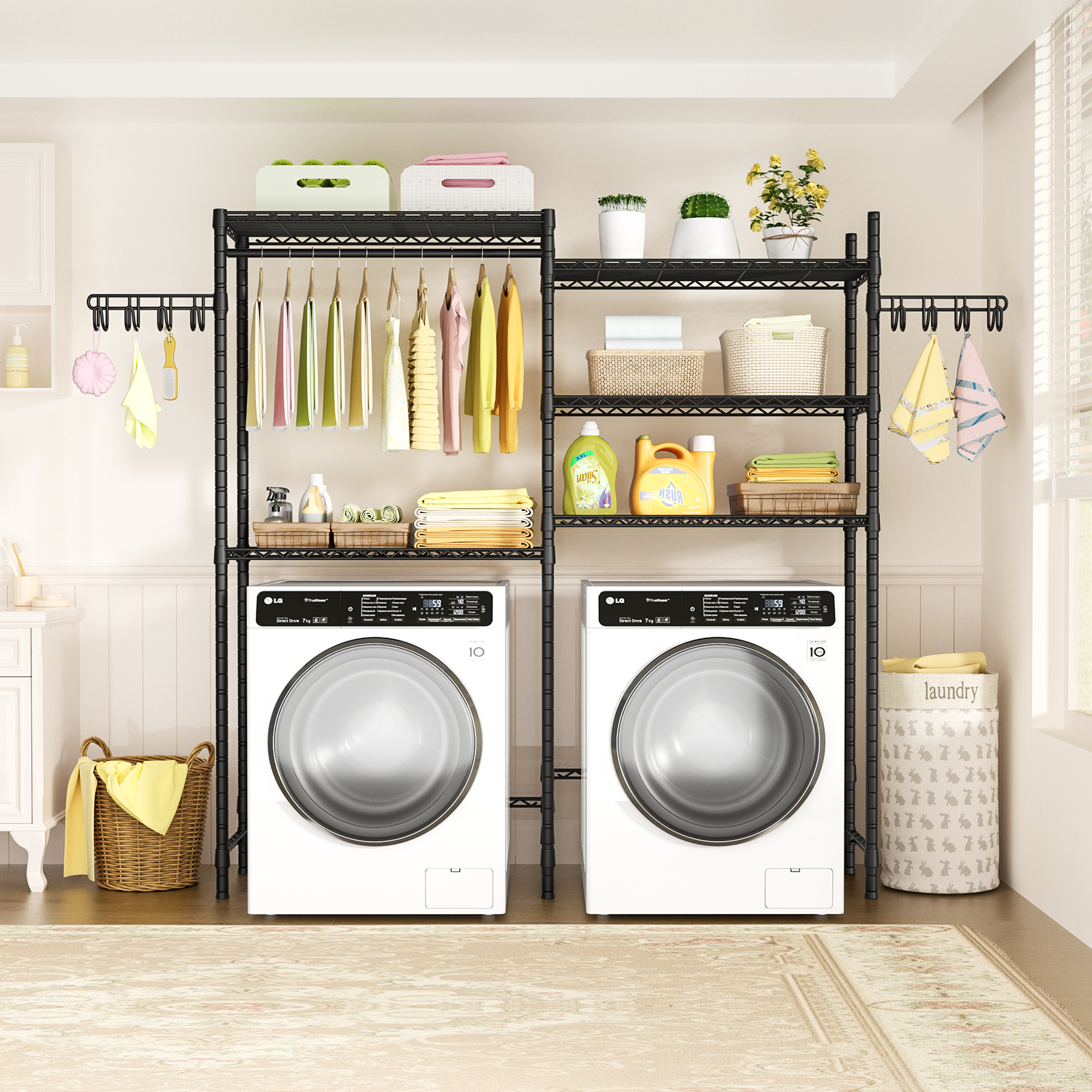 U6 Clothes Drying Rack, 5 Tiers Over Washer and Dryer Laundry Room Storage and Organizer, Heavy-Duty Space Saver
