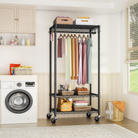 P6 Medium Single Column Garment Rack (Black), 30"W, 370LBS Load & 3-Tier Adjustable Shelves