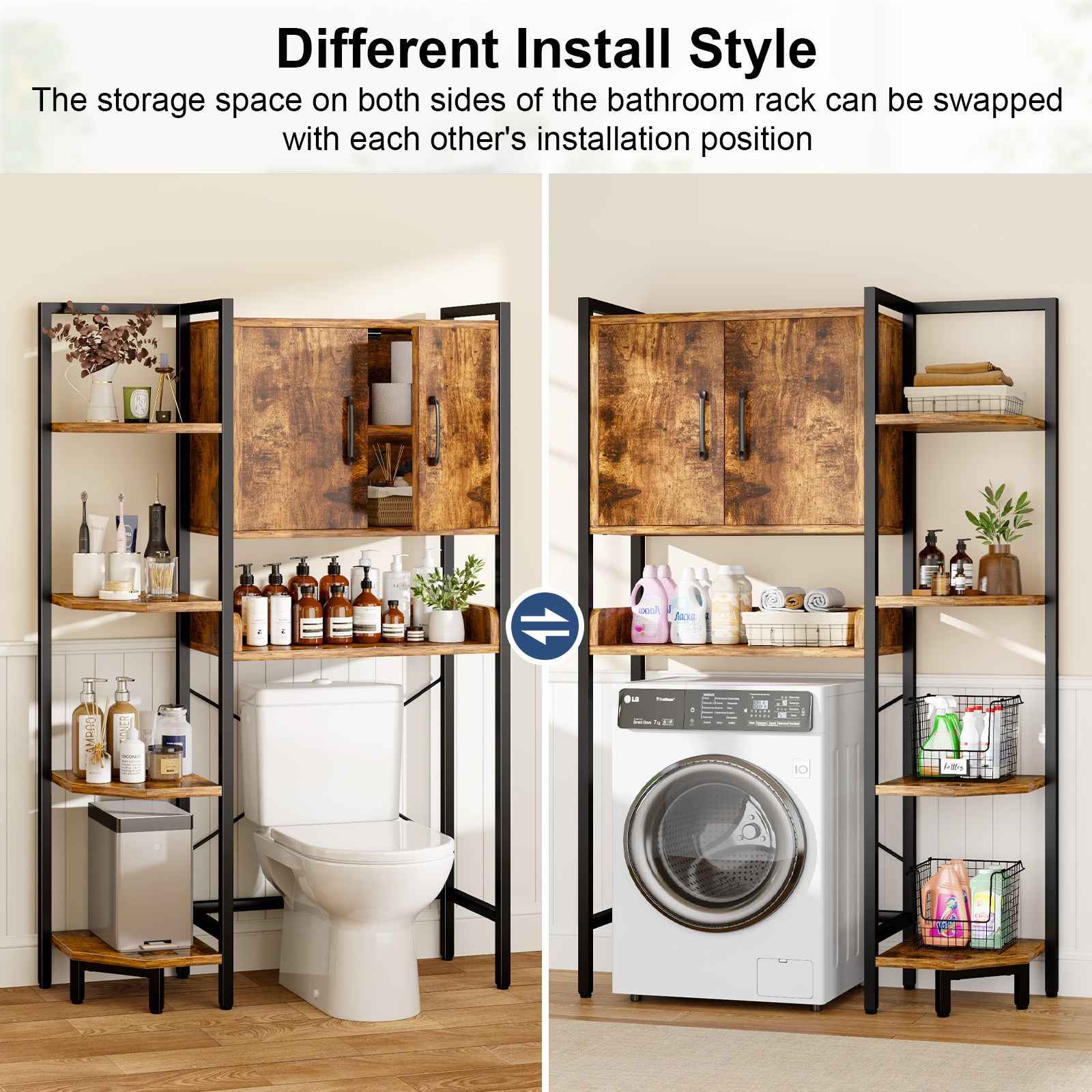 K2 Heavy Duty 7-Tier Over The Toilet Storage Cabinet（With Magnetic Doors & Adjustable Feet）Space Saver Bathroom Organizer