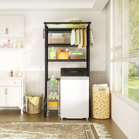 U11 Over-Washer Garment Rack (Black), ≤31.4" Washer Fit, 3-Tier Shelves & Front Hanger Rod