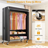 P6C Plus Rolling Clothes Rack with Cover, Covered Clothing Rack Heavy Duty, Portable, Garment Rack on Wheels