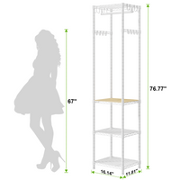 R1 Single Column Entryway Garment Rack (Black), 16 Hooks+4 Shelves, 3-in-1 Storage for Coats/Shoes