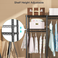 F1 Kids Double Column Garment Rack (Black), 4-Tier Shelves & 2 Hanger Rods, 40LBS per Shelf