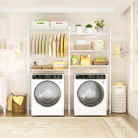 U5 Double Column Over-Washer Garment Rack (Black), ≤27" Washer/Unit, 5-Tier Shelves & Hanger Rod