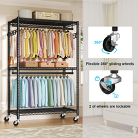 P1 Plus Single Column Rolling Garment Rack (Black), 45"W, 524LBS Load & 3 Adjustable Wire Shelves