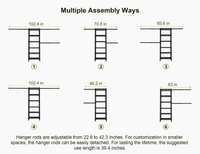 M5 Wall-Mounted Garment Rack (Black), 46.2-102.4" Width, 83.1" High & 6-Tier Shelves