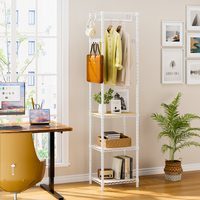 R1 Single Column Entryway Garment Rack (Black), 16 Hooks+4 Shelves, 3-in-1 Storage for Coats/Shoes