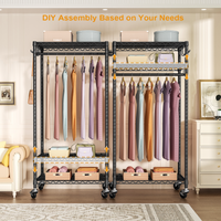 P6 Medium Single Column Garment Rack (Black), 30"W, 370LBS Load & 3-Tier Adjustable Shelves