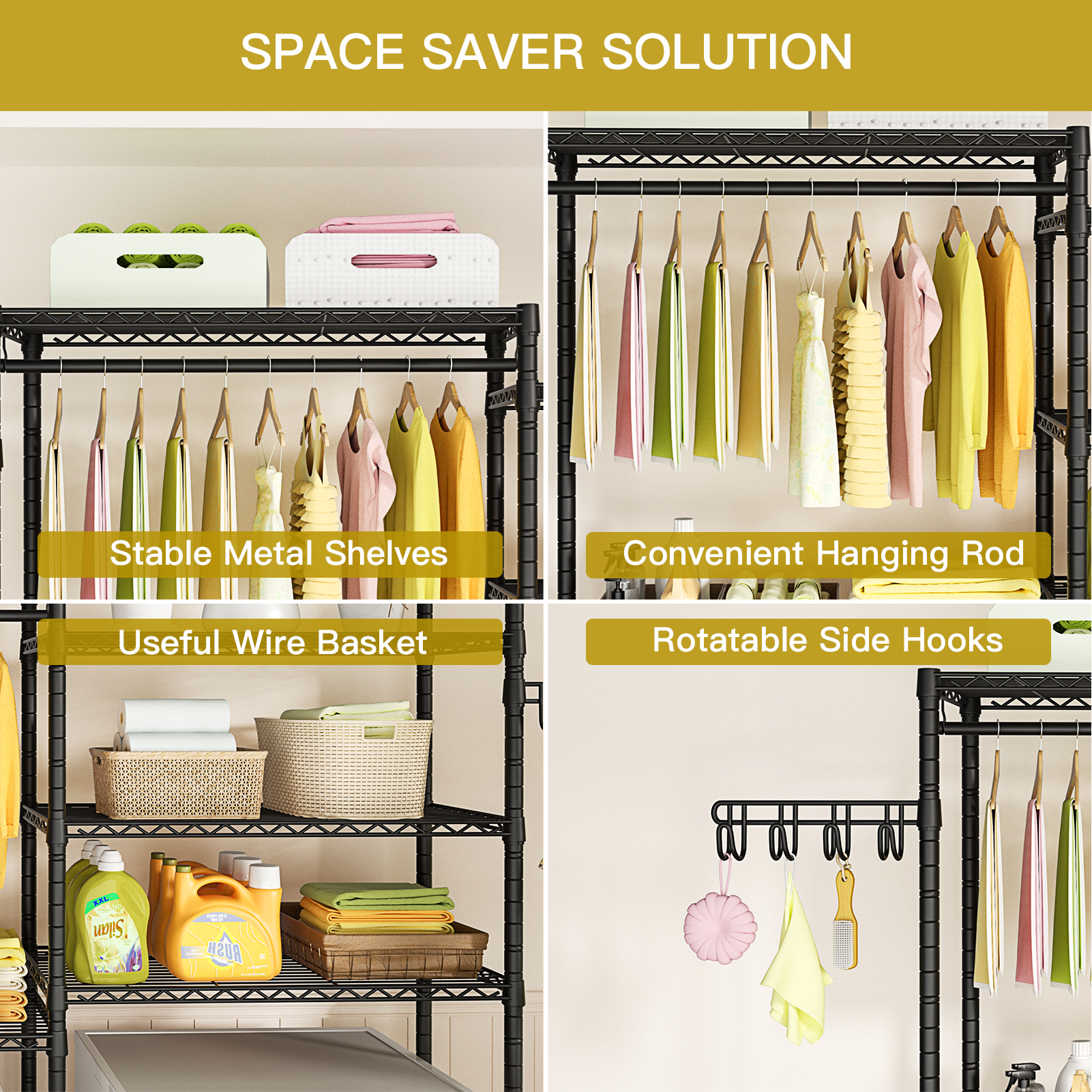 U6 Clothes Drying Rack, 5 Tiers Over Washer and Dryer Laundry Room Storage and Organizer, Heavy-Duty Space Saver