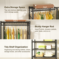 E1 70-88.2" Extendable Triple Column Garment Rack (Black), 6-Tier Shelves & 4 Hanger Rods
