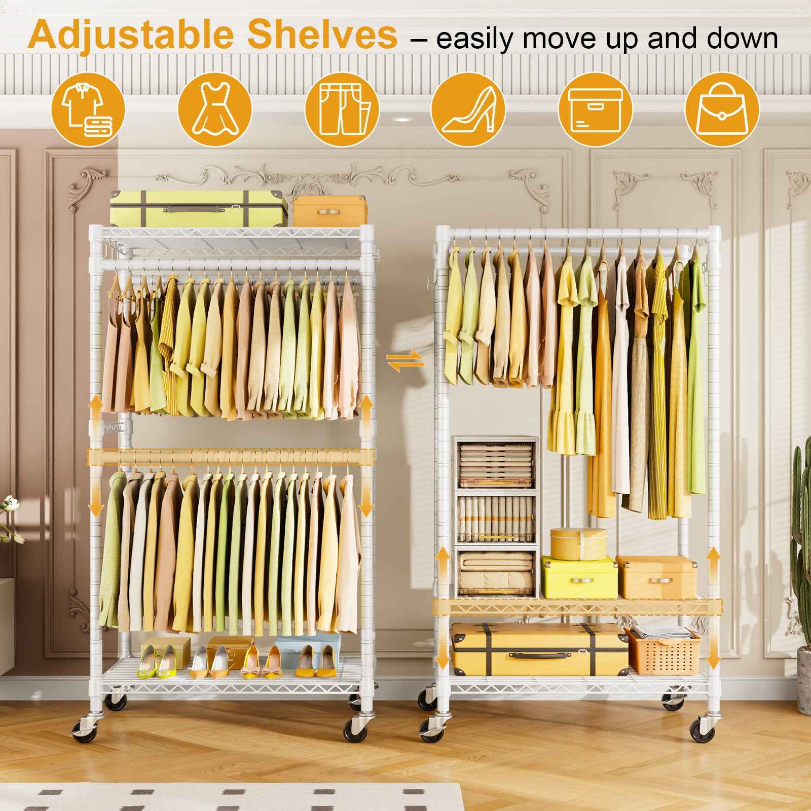 P4 35.5"W Single Column Garment Rack (Black), 560LBS Load & 20.5" Depth with Double Hanger Rods