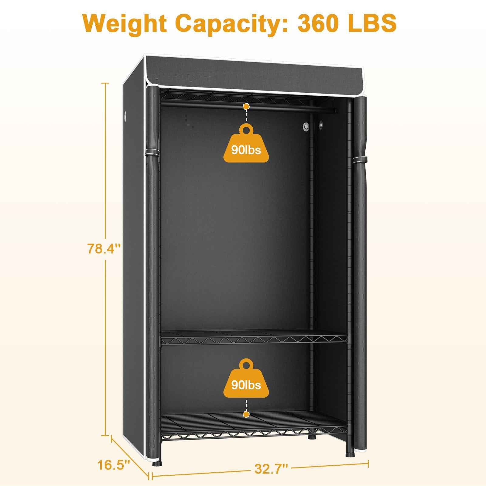 H5C Clothes Rack with Cover, Portable Closet for Hanging Clothes, Covered Clothing Racks Heavy Duty, Freestanding Garment Racks with Shelves Max Load 360LBS