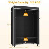 H5C Plus Clothes Rack with Cover, Portable Closet for Hanging Clothes, Covered Clothing Racks Heavy Duty, 3-Tiers Garment Rack with Shelves Max Load 370LBS