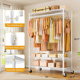 P7 45"W Single Column Garment Rack (Black), 480LBS Load & 3-Tier Adjustable Wire Shelves