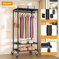 P6 Medium Single Column Garment Rack (Black), 30"W, 370LBS Load & 3-Tier Adjustable Shelves