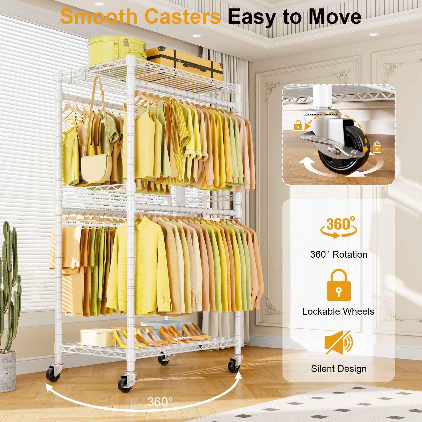 P4 35.5"W Single Column Garment Rack (Black), 560LBS Load & 20.5" Depth with Double Hanger Rods