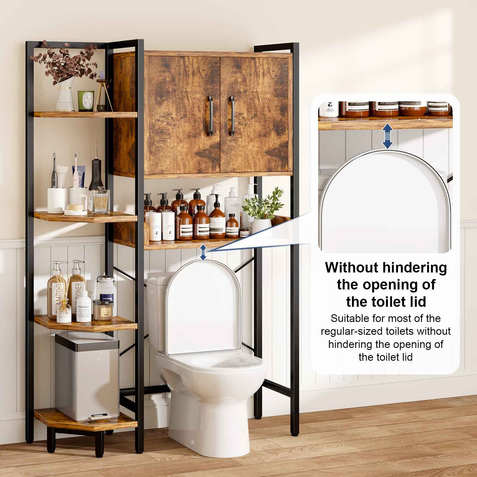 K2 Heavy Duty 7-Tier Over The Toilet Storage Cabinet（With Magnetic Doors & Adjustable Feet）Space Saver Bathroom Organizer