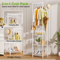 R1 Single Column Entryway Garment Rack (Black), 16 Hooks+4 Shelves, 3-in-1 Storage for Coats/Shoes
