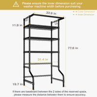 U11 Over-Washer Garment Rack (Black), ≤31.4" Washer Fit, 3-Tier Shelves & Front Hanger Rod