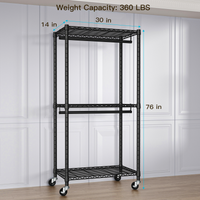P1 Medium Single Column Garment Rack (Black), 30"W, 360LBS Load & 3 Adjustable Wire Shelves
