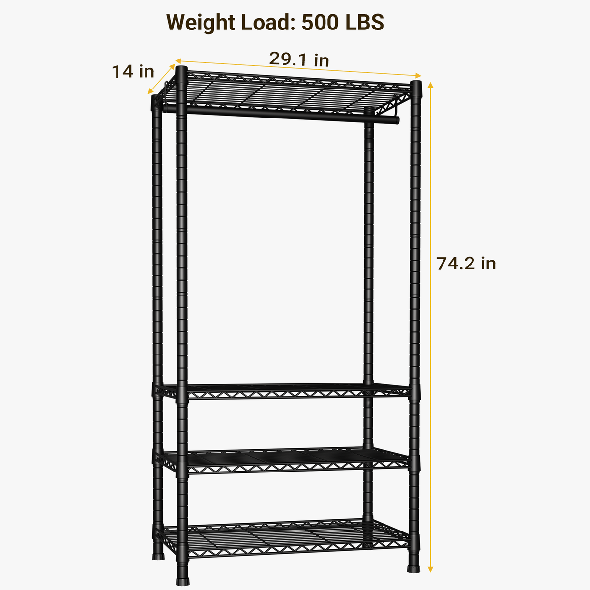 H2 Freestanding Clothes Rack - Clothing rack with 4 adjustable tiers, Load capacity 500 lbs