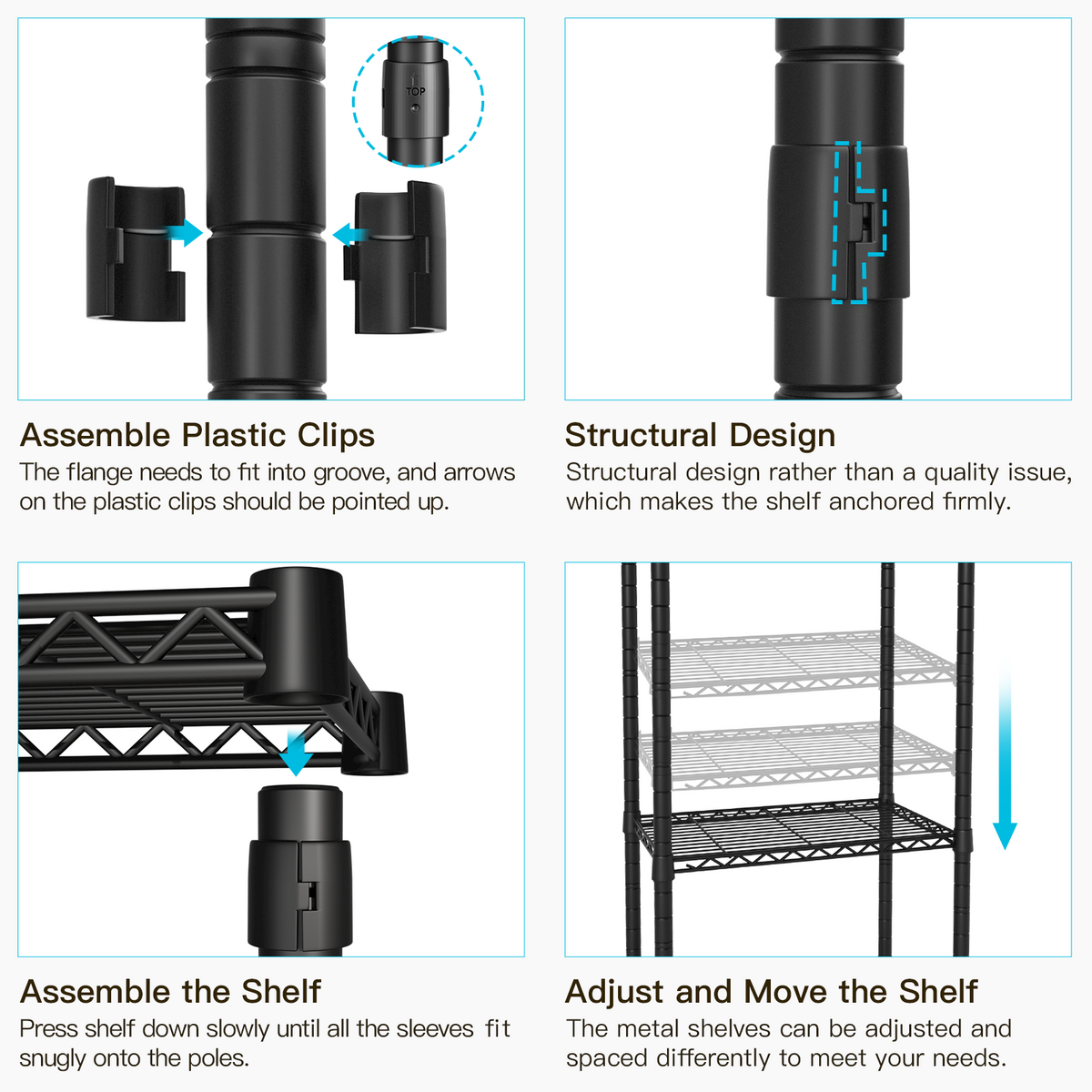 E1 70-88.2" Extendable Triple Column Garment Rack (Black), 6-Tier Shelves & 4 Hanger Rods