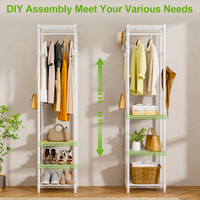 R1 Single Column Entryway Garment Rack (Black), 16 Hooks+4 Shelves, 3-in-1 Storage for Coats/Shoes