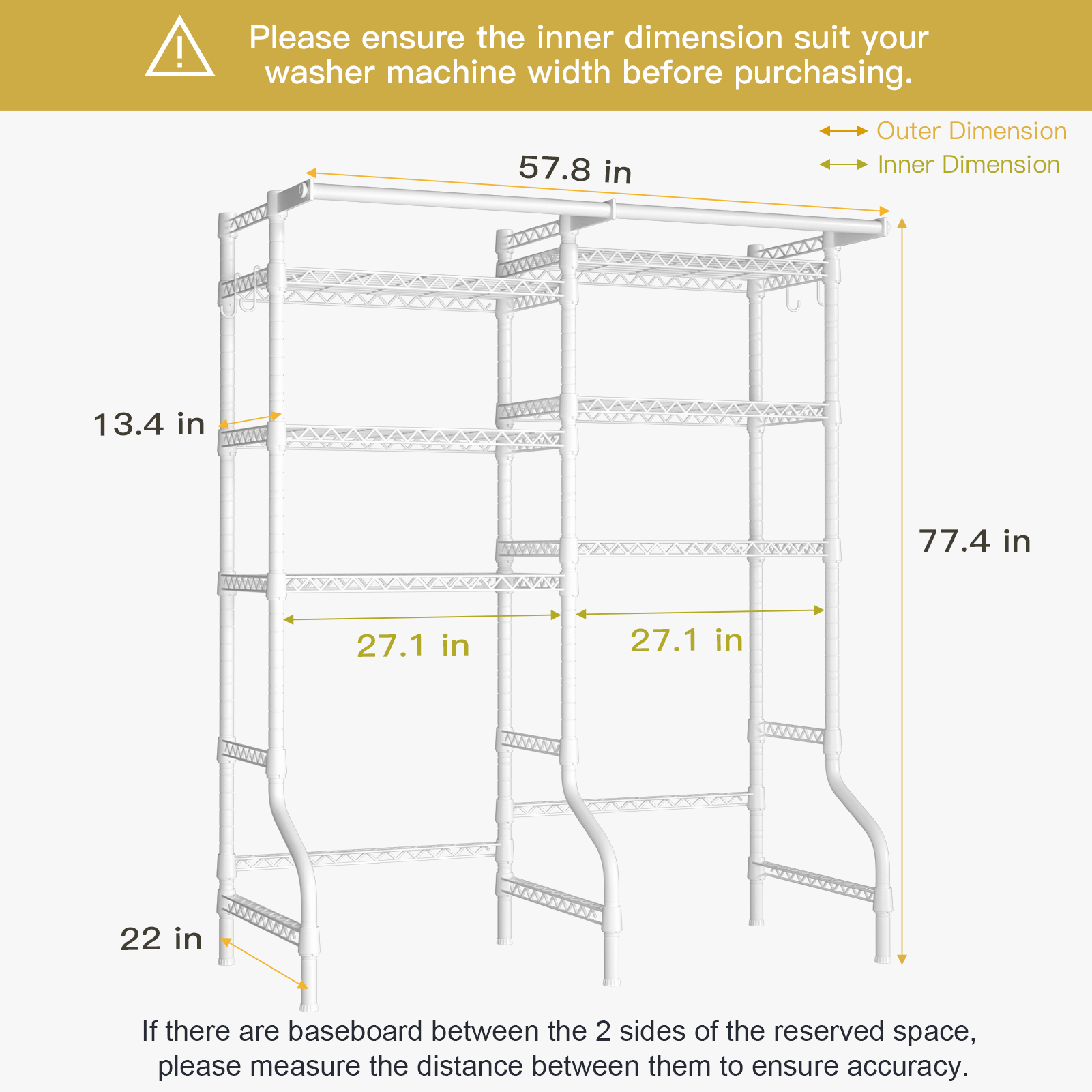 U13 Medium Double Column Over-Washer Garment Rack (Black), 57.8" Wide, ≤27.1" Washer Fit