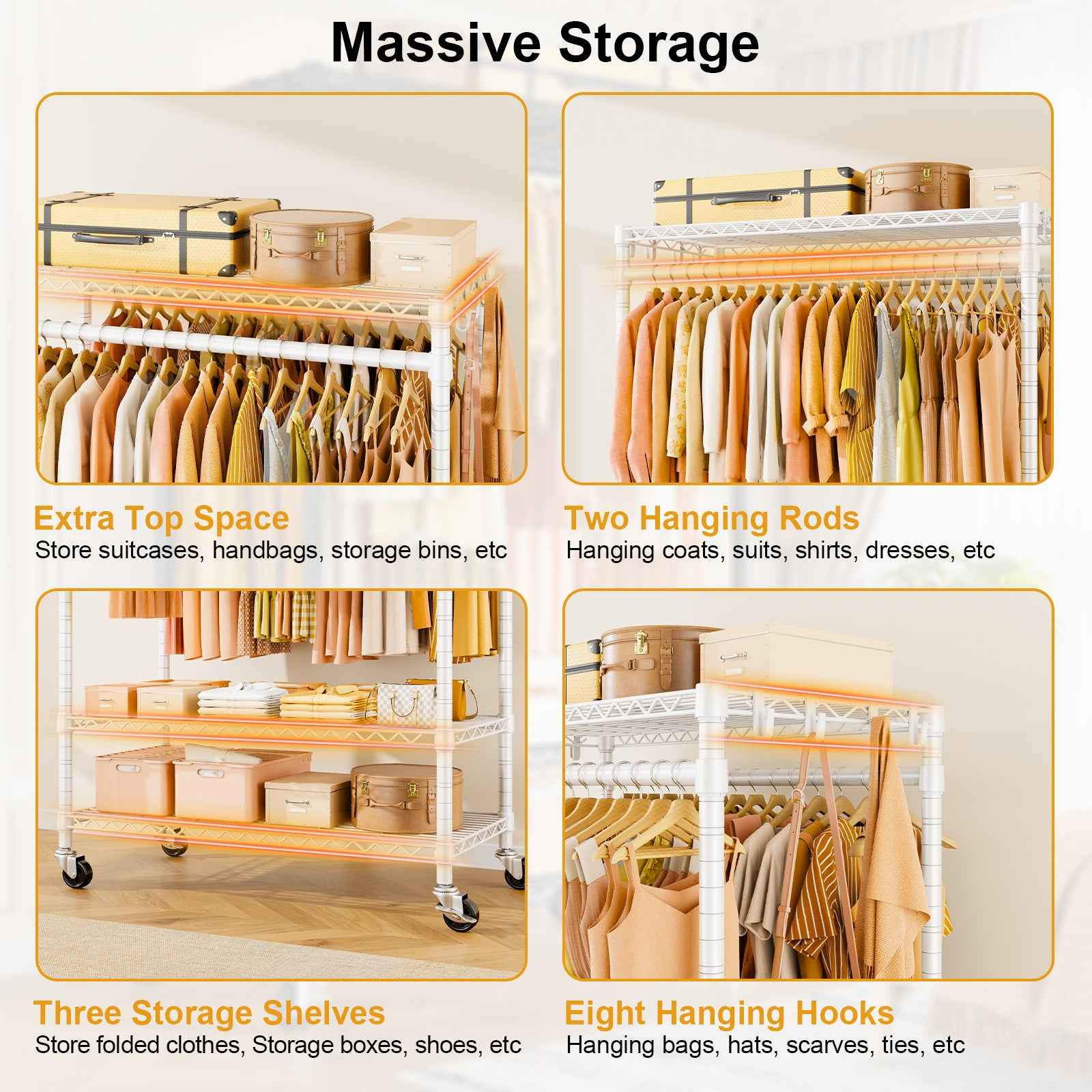 P7 45"W Single Column Garment Rack (Black), 480LBS Load & 3-Tier Adjustable Wire Shelves