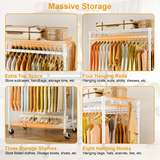 P5 39.4"W Single Column Garment Rack (Black), 655LBS Load, 3-Tier Shelves & 8 Side Hooks