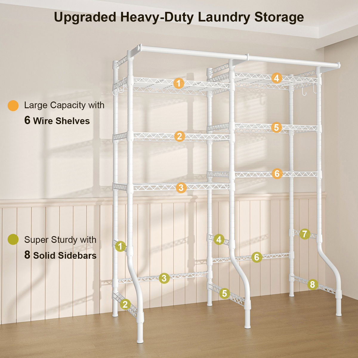 U13 Medium Double Column Over-Washer Garment Rack (Black), 57.8" Wide, ≤27.1" Washer Fit