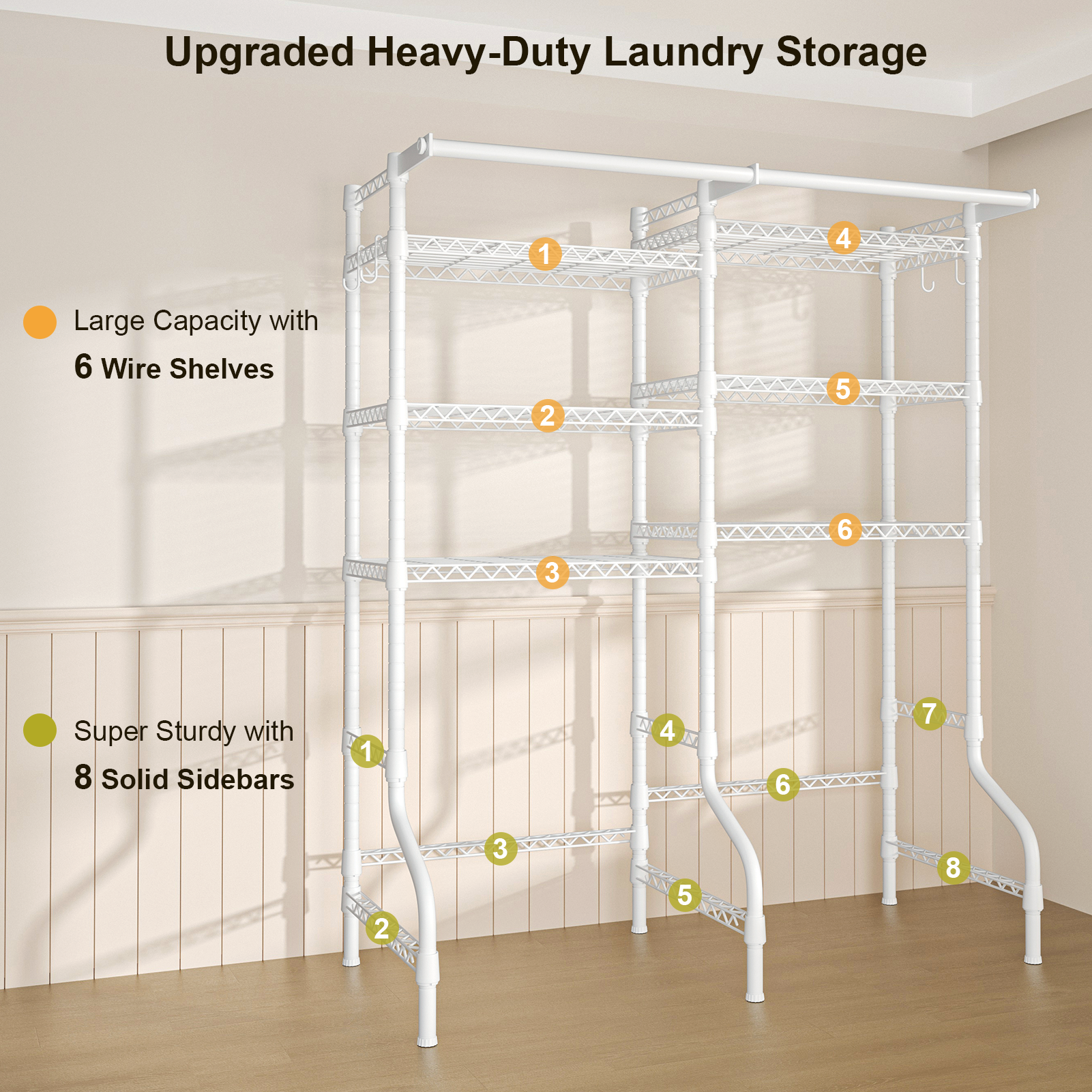 U13 Medium Double Column Over-Washer Garment Rack (Black), 57.8" Wide, ≤27.1" Washer Fit