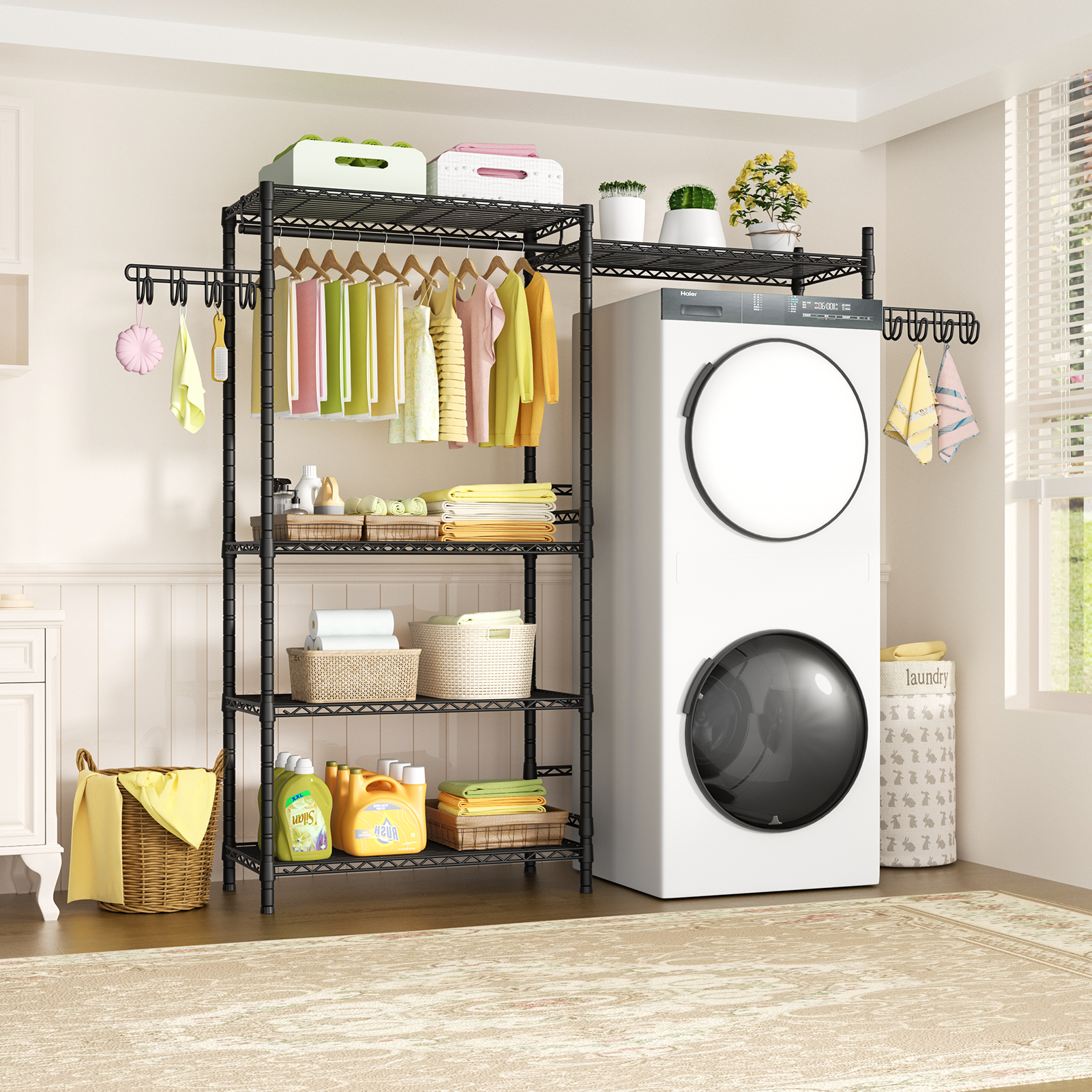 U6 Clothes Drying Rack, 5 Tiers Over Washer and Dryer Laundry Room Storage and Organizer, Heavy-Duty Space Saver