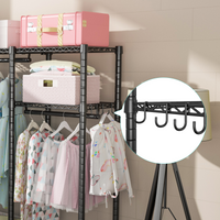 F1 Kids Double Column Garment Rack (Black), 4-Tier Shelves & 2 Hanger Rods, 40LBS per Shelf