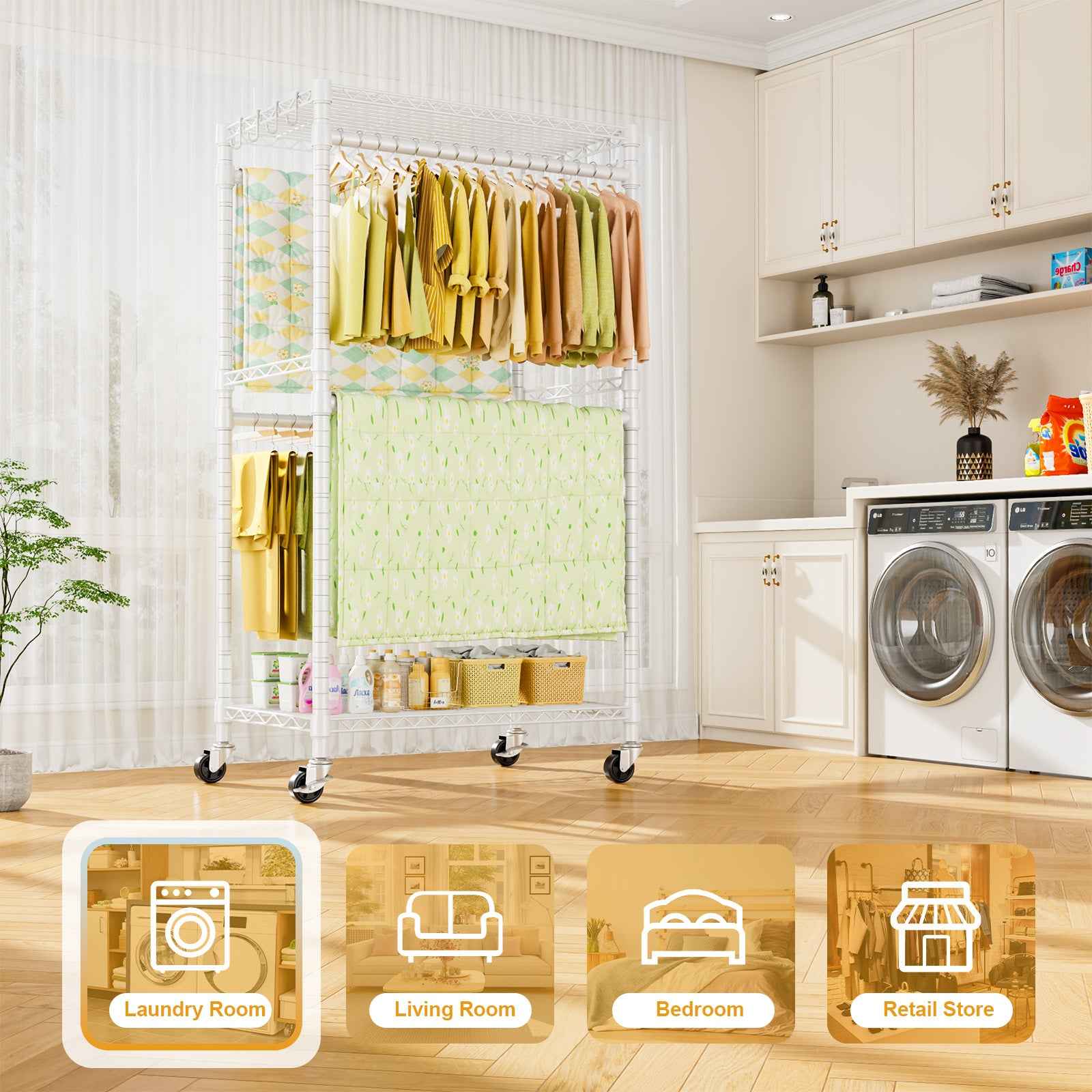 P4 35.5"W Single Column Garment Rack (Black), 560LBS Load & 20.5" Depth with Double Hanger Rods