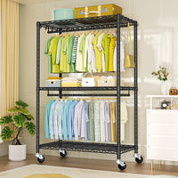 P3 Single Column Garment Rack (Black), 39.4"W, 464LBS Load & 3-Tier Shelves with Lockable Wheels