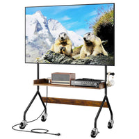 V1 Rolling TV Stand with Power Outlet, Mobile TV Cart for 32-75 Inch TV Screen up to 110 Lbs, Easel Portable TV Stand on Wheels with Shelf for Bedroom, Corner, Living Room