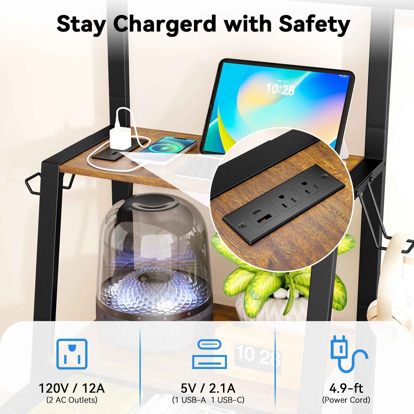 V2 Rolling TV Stand on Wheels with Mount & Fabric Storage Drawer, Entertainment Center with Power Outlet, Portable TV Stand for 32-55 Inch Flat/Curved Screen TVs, Mobile TV Cart for Bedroom