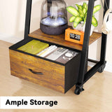 V2 Rolling TV Stand on Wheels with Mount & Fabric Storage Drawer, Entertainment Center with Power Outlet, Portable TV Stand for 32-55 Inch Flat/Curved Screen TVs, Mobile TV Cart for Bedroom