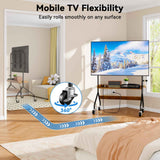 V1 Rolling TV Stand with Power Outlet, Mobile TV Cart for 32-75 Inch TV Screen up to 110 Lbs, Easel Portable TV Stand on Wheels with Shelf for Bedroom, Corner, Living Room