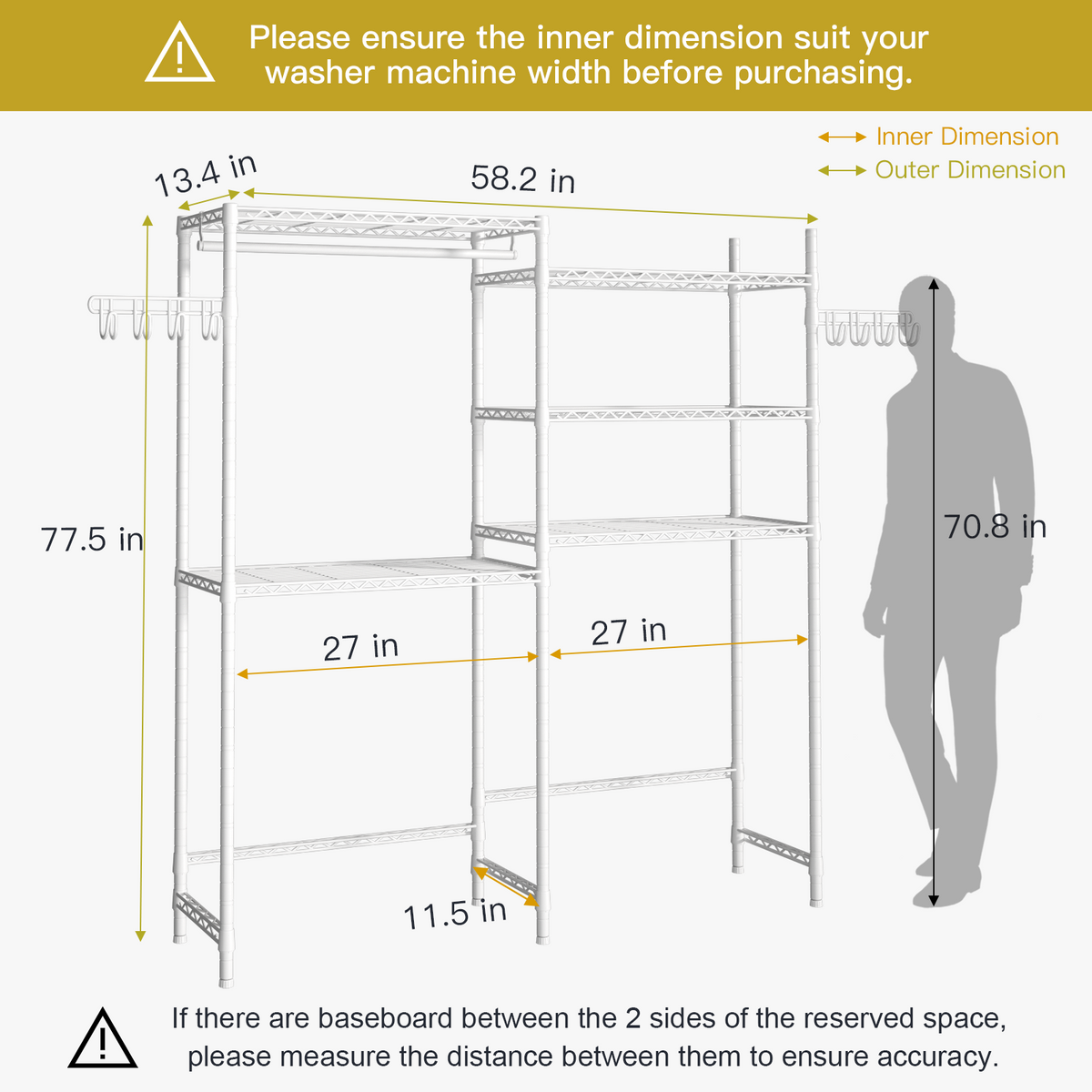 U5 Double Column Over-Washer Garment Rack, 5-Tier Shelves & Hanger Rod