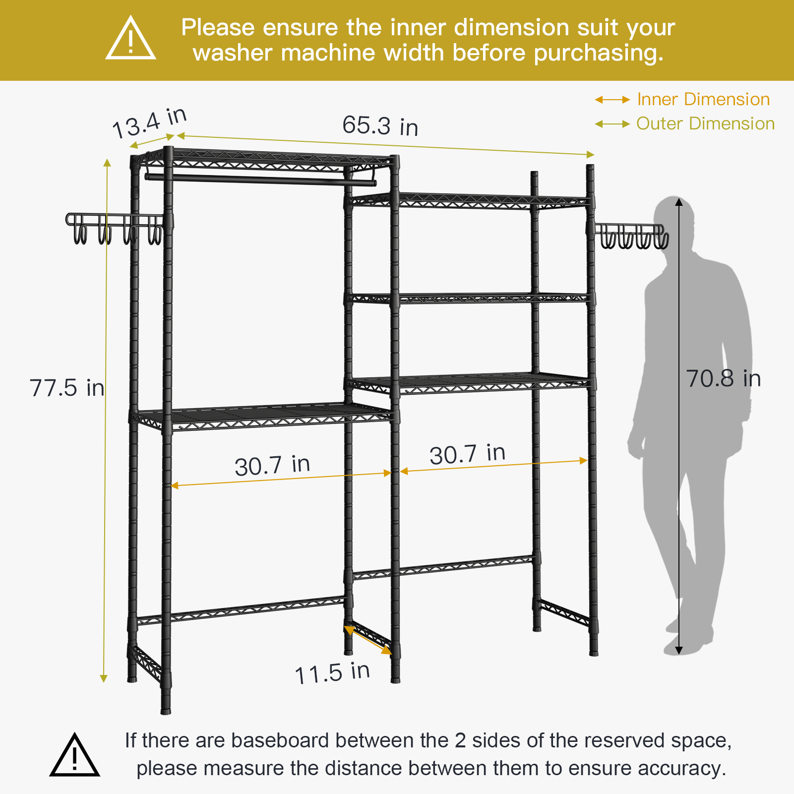 U6 Clothes Drying Rack, 5 Tiers Over Washer and Dryer Laundry Room Storage and Organizer, Heavy-Duty Space Saver