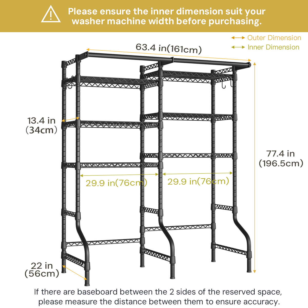 U13 Double Column Over-Washer Garment Rack, 57.8" Wide, ≤27.1" Washer Fit