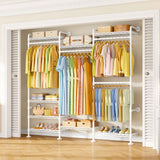 M6 Clothes Rack for Wall Mounted, Heavy Duty Closet Wardrobe System with 8 Shelves and 4 Hanger Rods, 68.5" W x 11.8" D x 86.6" H Clothing Storage Organizer for Holding 1064lbs
